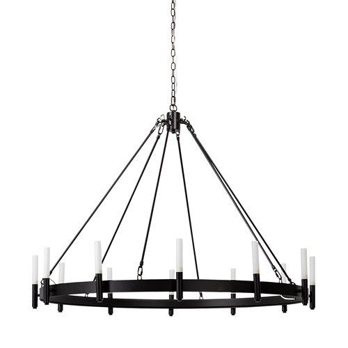 68594 - Decamp I (47.2"x36.2") Black Metal Chassis Glass Tube Twelve Light Chandelier 