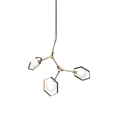 68591 - Desousa II (33.9"L x 8.8"W x 28"H) Champagne Metal Multi-Arm Three Light Chandelier