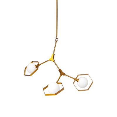 68590 - Desousa II (33.9"L x 8.8"W x 28"H) Brass-Toned Metal Multi-Arm Three Light Chandelier