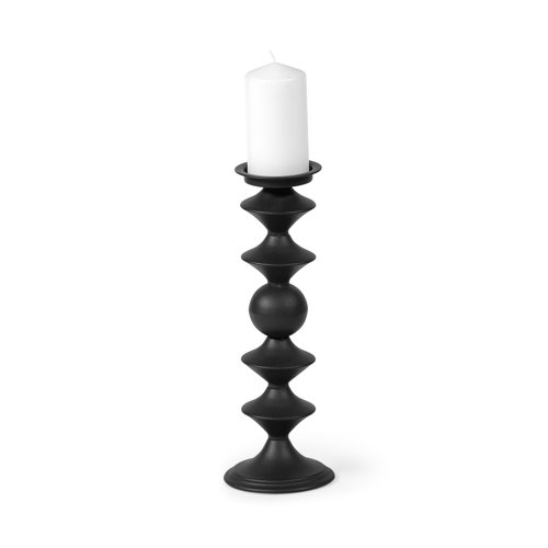 68559 - Candelero II Large Black Metal Grooved Table Candle Holder 