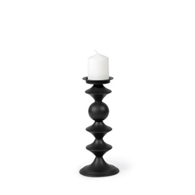 68558 - Candelero I Small Black Metal Grooved Table Candle Holder 