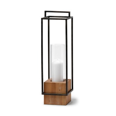 68652 - Orionis Large Wood w/ Black Metal Lantern Candle Holder