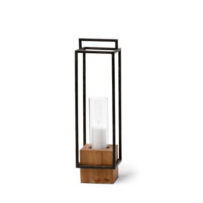 68651 - Orionis Large Wood w/ Black Metal Lantern Candle Holder
