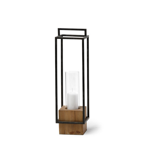 68651 - Orionis Large Wood w/ Black Metal Lantern Candle Holder