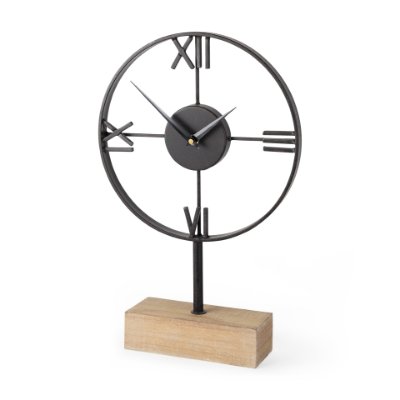 68642 - Oris Black Metal/Wood Open Frame Table Clock
