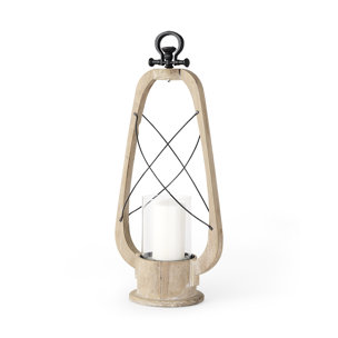 Zain II Large Brown Wooden Vintage Inspired Candle Holder Lantern