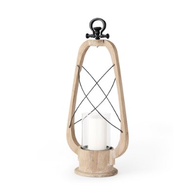 68638 - Zain II Large Brown Wooden Vintage Inspired Candle Holder Lantern