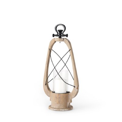 68637 - Zain I Small Brown Wooden Vintage Inspired Candle Holder Lantern