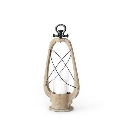 68637 - Zain I Small Brown Wooden Vintage Inspired Candle Holder Lantern