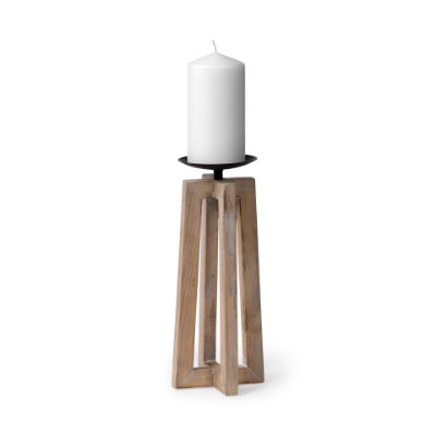 68636 - Astra Large Light Brown Wood Pedestal Base Table Candle Holder