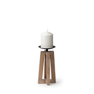 68635 - Astra Small Light Brown Wood Pedestal Base Table Candle Holder