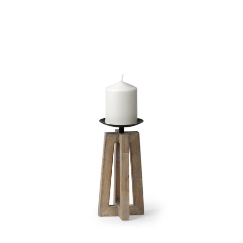 68635 - Astra Small Light Brown Wood Pedestal Base Table Candle Holder