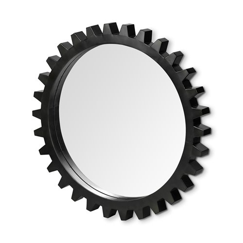 68551 - Alloy Cog 37" Round Black Metal Frame Mirror