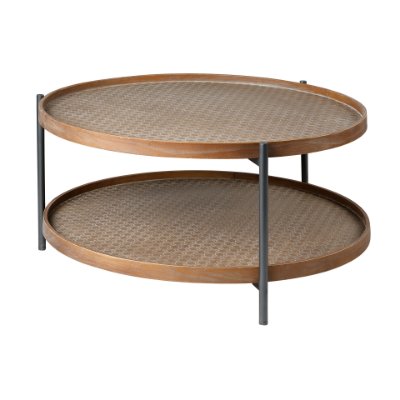 68542 - Kade 33" Round Brown Table Gray Metal Frame Two-Tier Coffee Table