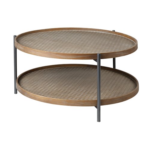 68542 - Kade 33" Round Brown Table Gray Metal Frame Two-Tier Coffee Table
