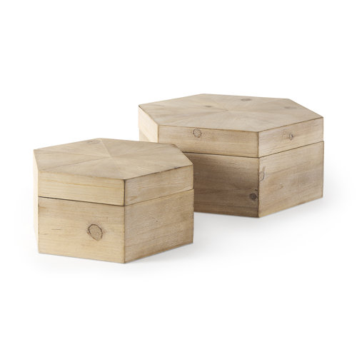 68540 - Elyse (Set of 2) 14L x 12W Brown Wooden Hexagonal Boxes