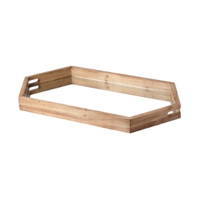 68539 - Durden 29L x 16W Natural Wood Mirrored Hexagonal Tray