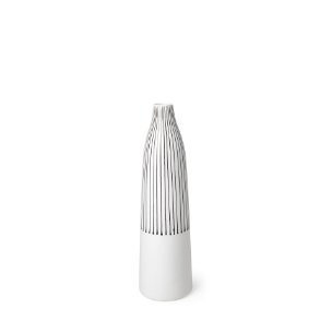 Kira I Small White Pinstripe Ceramic Vase 