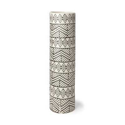 68624 - Uhura II Large Cream Black Patterned Cylindrical Ceramic Vase