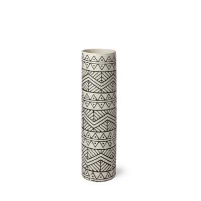 68623 - Uhura I Small Cream Black Patterned Cylindrical Vase 