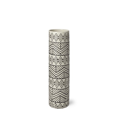 68623 - Uhura I Small Cream Black Patterned Cylindrical Vase 