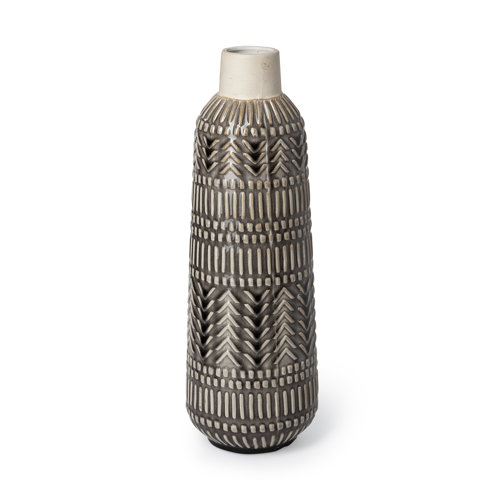 68612 - Riker III Large Dark Gray Cream Ceramic Vase