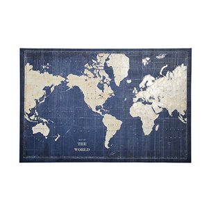 Blueprint World Map by Sue Schlabach a Hand Embellished Textured Canvas