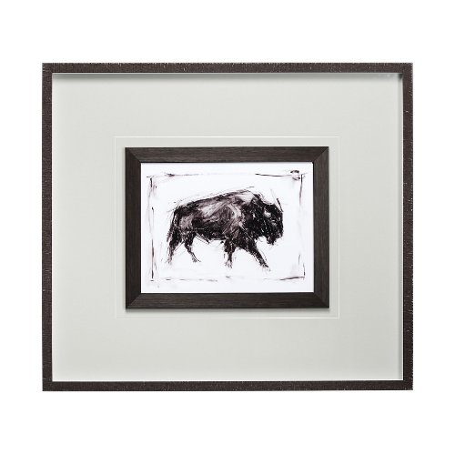13083 - Dynamic Bison I by Ethan Harper a Hand Embellished Textured Framed Art Print Matted under Glass