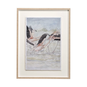 Flamingo I by Mercana Studio a Hand Embellished Textured Framed Art Print Matted under Glass