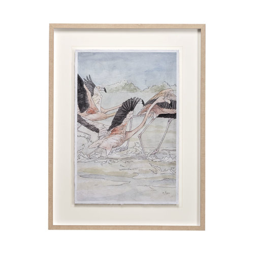 13056 - Flamingo I by Mercana Studio a Hand Embellished Textured Framed Art Print Matted under Glass