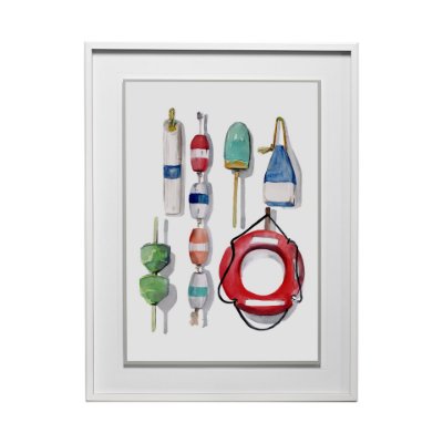 13086 - Watercolor Buoys II by Jenifer Paxton Parker a Framed Art Print Matted under Glass