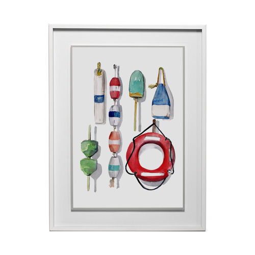 13086 - Watercolor Buoys II by Jenifer Paxton Parker a Framed Art Print Matted under Glass