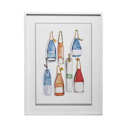 13085 - Watercolor Buoys I by Jenifer Paxton Parker a Framed Art Print Matted under Glass