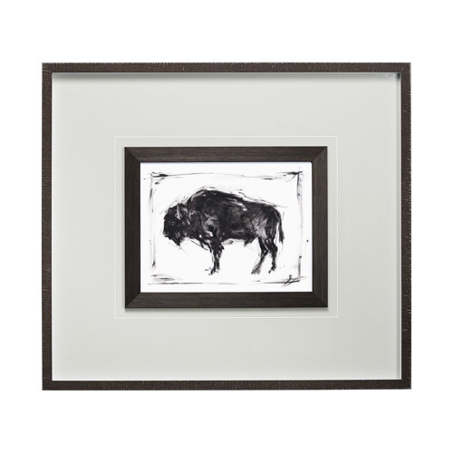13084 - Dynamic Bison II by Ethan Harper a Hand Embellished Textured Framed Art Print Matted under Glass