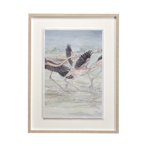 13057 - Flamingo II by Mercana Studio a Hand Embellished Textured Framed Art Print Matted under Glass