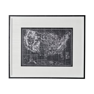 Explorer-USA Map-Noir by Vintage Collection a Hand Embellished Textured Framed Art Print