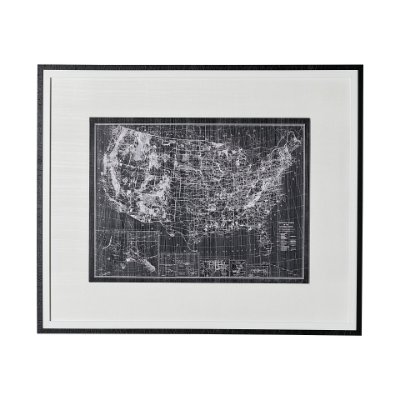13195 - Explorer-USA Map-Noir by Vintage Collection a Hand Embellished Textured Framed Art Print