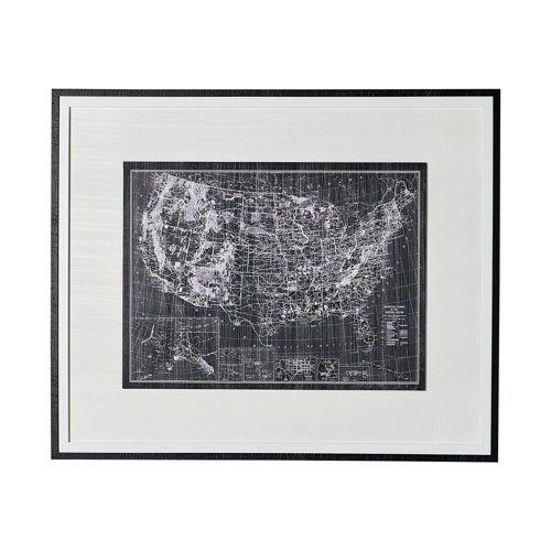 13195 - Explorer-USA Map-Noir by Vintage Collection a Hand Embellished Textured Framed Art Print