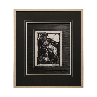 13196 - Linocut I by Mercana Studio a Hand Embellished Textured Framed Art Print Matted under Glass