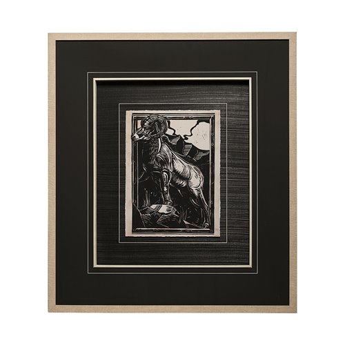13196 - Linocut I by Mercana Studio a Hand Embellished Textured Framed Art Print Matted under Glass