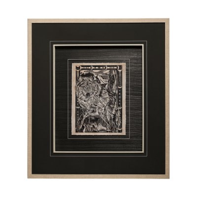13199 - Linocut IV by Mercana Studio a Hand Embellished Textured Framed Art Print Matted under Glass