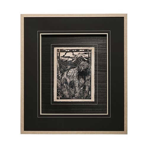 13198 - Linocut III by Mercana Studio a Hand Embellished Textured Framed Art Print Matted under Glass