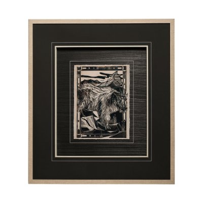 13197 - Linocut II by Mercana Studio a Hand Embellished Textured Framed Art Print Matted under Glass