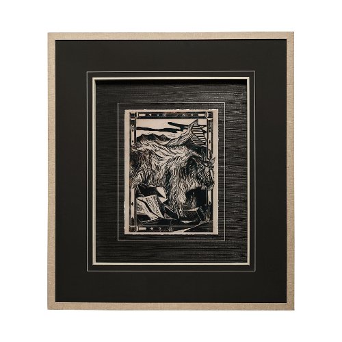 13197 - Linocut II by Mercana Studio a Hand Embellished Textured Framed Art Print Matted under Glass