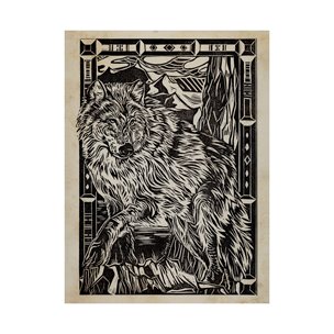 Linocut IV (Wolf) by Mercana Studio a Hand Embellished Textured Canvas