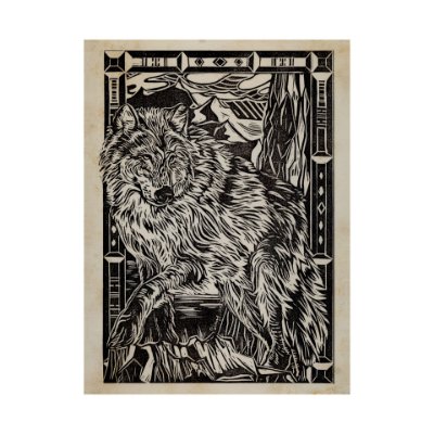 101626-L - Linocut IV (Wolf) by Mercana Studio a Hand Embellished Textured Canvas