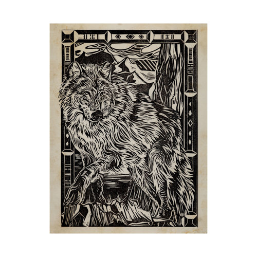 101626-L - Linocut IV (Wolf) by Mercana Studio a Hand Embellished Textured Canvas