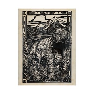 Linocut III (Bear) by Mercana Studio a Hand Embellished Textured Canvas