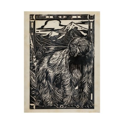 101625-L - Linocut III (Bear) by Mercana Studio a Hand Embellished Textured Canvas