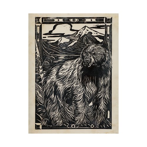 101625-L - Linocut III (Bear) by Mercana Studio a Hand Embellished Textured Canvas
